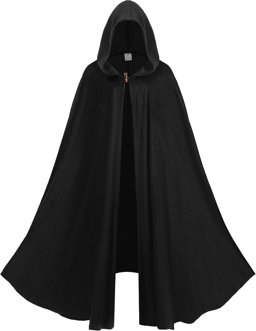 Regenboog Black Renaissance Cloak Men Women, Medieval Renaissance Costume Cape, Hobbit Cloak, Black Velvet Robe, 51inch