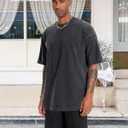 Oversized Tshirts for Men Short Sleeve Vintage Washed Basic Loose Tees (Black, L)