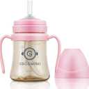 GROSMIMI Spill Proof no Spill Magic Sippy Cup with Straw with Handle for Baby and Toddlers, Customizable, PPSU, BPA Free 6 oz (Pink)