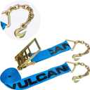 VULCAN Ratchet Strap with Chain Anchors - 4 Inch x 30 Foot - 2 Pack - 6,600 Pound Safe Working Load