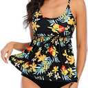 Century Star 2025 Modest Tankini Swimsuits for Women Tummy Control Tankini Bathing Suit Tops with Shorts 2 Piece Swimwear Size L