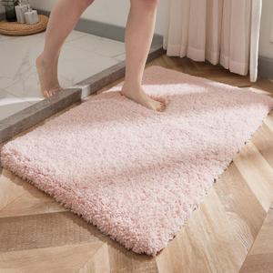 Small Bathroom Rug 17x24 Non Slip Pink Fluffy Bath Mat for Bathroom Floor Washable Plush Luxury Bath Rug for Tub Soft Shaggy Absorbent Shower Mat (1'5" x 2' (17''x24'' Mini Bathroom Rug))