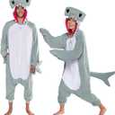 Funziez! Sea Creatures Onesie Lobster, Clown Fish, Hammerhead Shark, Octopus, Squid - Plush Adult Animal Costume Jumpsuit (Small, Grey)