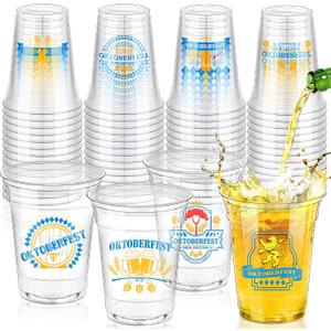 60 Pieces 16 oz Oktoberfest Plastic Disposable Cups Oktoberfest Party Cups Clear Plastic Cup German Beer Drinking Cup for Bavarian Party Supplies
