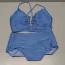 Herseas Women's Textured V Neck Bikini Set Metal U Notch High Cut Bathing Suit Ribbed Sexy 2026 Slimming Swim Suits Casual Swimwear Vacation Outfits Summer (Blue, Medium)