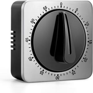 Kitchen Timers for Cooking, Chef Cooking Timer Clock with Loud Alarm,100% Mechanical Desk Timer - No Batteries Required - Magnetic Backing, Exquisite Stainless Steel Body - Countdown Reminder Magnetic (Black)