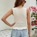 VIMPUNEC Womens Crochet Crop Tank Tops Sleeveless Knit Sweater Vest Ruffle Hem Summer Top (Beige, L)