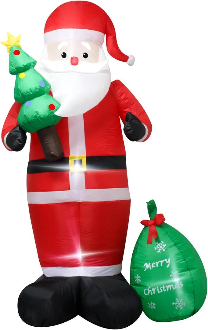 8 Ft Santa Claus Inflatable Outdoor Decoration, Christmas Blow Up Yard Decor with Gift Bag & Christmas Tree, Waterproof Holiday Inflatables for Front Lawn, Xmas Clearance Gift