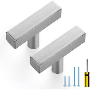 Ravinte Brushed Nickel Cabinet Handles 10 Pack Satin Nickel Square Cabinet Pulls Silver Hardware for Kitchen Cabinets 2 inch Overall Length Stainless Steel Drawer Pulls
