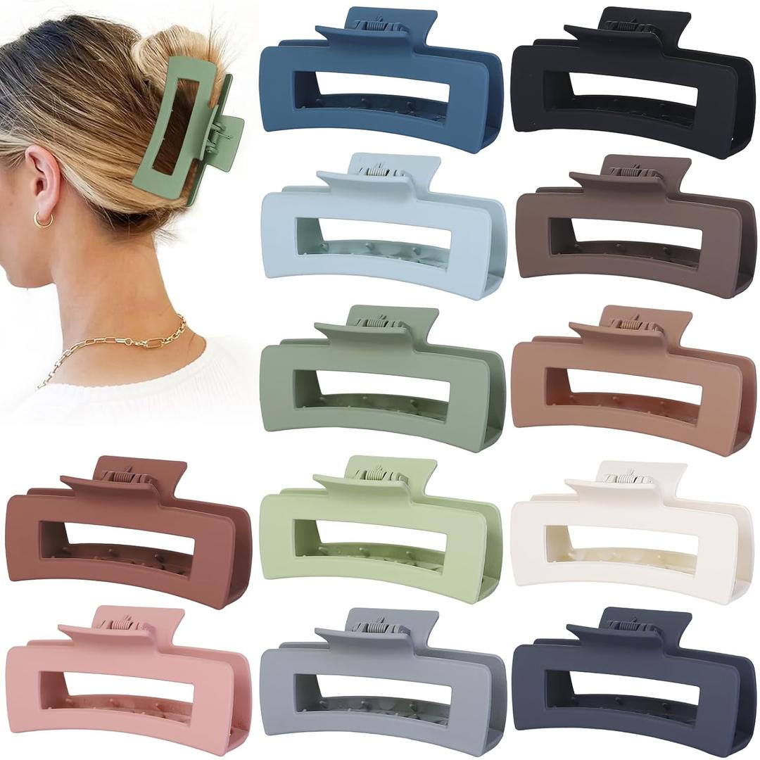 Sisiaipu Hair Clip - Claw, 4.1 Inch Extra Large for Thick, Long, Curly Hair, 12 Pcs, 12 Rubber Paint and Plastic Materials, Non-Slip Design, Women and Girls Hair Accessories - Multicolor