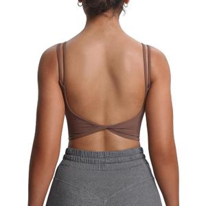 Aoxjox Women's Workout Sports Bras Fitness Yoga Crop Tank Twist Back Cami (Medium, 1 Fudge Coffee)