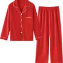 Umeyda Boys Pajamas, Little Kids Cotton Pajamas Set Unisex Boys Girls 2 Piece Long Sleeve+ Long Bottom Nightwear Sleepwear Button-Up Home Clothes Set, Red, for Ages 4-5T = Tag 120