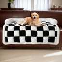 TOPCHANCES Dog Couch Covers, Thickened Quilted Plaid Funny Fuzzy Pet Sofa Mat Dog Cover Protector for Large Dogs (Black, 30x30 inch)