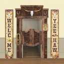 AIBIIN Wild West Cowboy Porch Banner Yee Haw Welcome Birthday Hanging Banner Cowboy Rodeo Door Porch Sign Rustic Baby Shower Indoor Outdoor Decorations