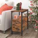HOOBRO End Table, Narrow Chairside Table with Drawer and Open Storage Shelf, Nightstand for Small Spaces, Stable and Sturdy Construction, Wood Look Accent Furniture, Rustic Brown and Black BF548BZ01G2