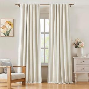 Light Filtering Dining Room Curtains 63 Inches Long 2 Panels Set for Small Window Cream Ivory Birch Boho Farmhouse Pinch Pleated Linen Short Semi Sheer Back Tab Bedroom Bay Windows 50Wx63L Length