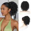 QGZ Black Drawstring Ponytail Extension for Black Women 10 Inch Short Curly Synthetic Hairpiece Fluffy Lightweight Heat Resistant Pony Tail for Daily Party