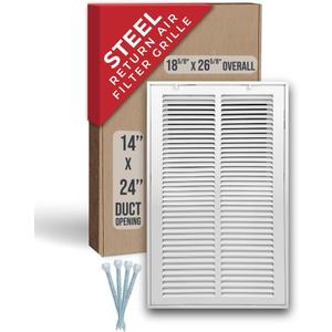 Fits 14x24 Duct Opening | Steel Return Air Filter Grille by Handua [Removable Door] for 1-inch Filters | Vent Cover Grill | White | HVAC Cold Air Intake Grille | Out Dim: 16 5/8"W X 26 5/8"H