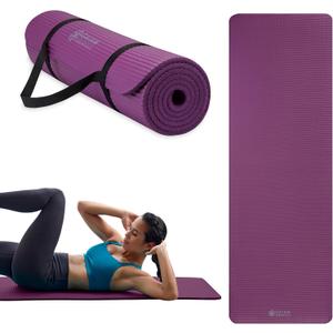 Gaiam Essentials 2/5" Thick (10mm) Yoga & Pilates, Fitness & Exercise Mat with Easy-Cinch Carrier Strap Cushion Support For Fitness and Gym Workouts (Purple)