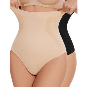 YADIFEN Tummy Control Thong Shapewear for Women High Waist Body Shaper Briefs Seamless Thong Shapewear for Women (Small, A#-black+nude-2pack)