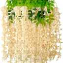 12 Pack Champagne Wisteria Hanging Flowers Garland, 3.77 Feet Artificial Flower Vines, Fake Wisteria, Artificial Vines Hanging Garland for Backdrop Outdoor Yard Garden Decor