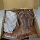 IUV Cowboy Boots for Men Faux Snake Skin Embroidered Western Boots Slip Resistant Square Toe Pull on Mid Calf Cowboy Boot, 10.5