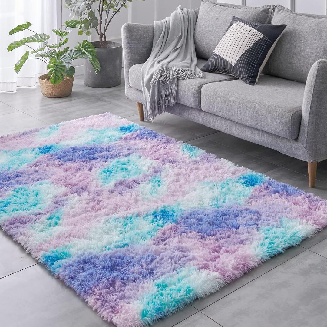 TABAYON Shaggy Tie-Dyed Light Purple Rug, 2x3 Area Rugs for Living Room, Anti-Skid Extra Comfy Fluffy Floor Carpet for Indoor Home Decorative
