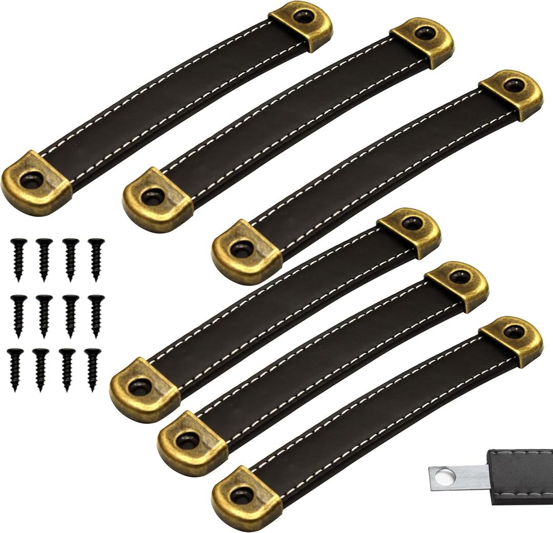 OLAYA Suitcase Luggage Pulls Leather Handles Cabinet Knobs Drawer Pulls Dresser Knobs Door Knobs 6 Pcs Grip Replacement Metal Hardware for Cabinet Dresser Trunk Case with Screws,(6, black)