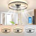 Ceiling Fans with Lights, 19.7in Black Flush Mount Fandelier Ceiling Fans with Lights and Remote, 3000k-6000k Dimmable Modern Smart Bladeless Low Profile Ceiling Fan with Light for Bedroom