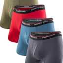 BAMBOO COOL Men's Underwear Boxer Briefs Fly with Built-in 3D Pouch Comfortable Cool Underwear for Men 4 Pack (Large, D-army Green/Red/Dark Blue/Rock Gray(4 Pack))