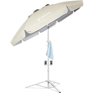 AMMSUN Shade Umbrella, Premium Portable Umbrella with Stand, 6.5ft Lightweight Free Standing Canopy for Sporting Games, Adjustable Instant Sun Protection and Easy to Carry, Beige