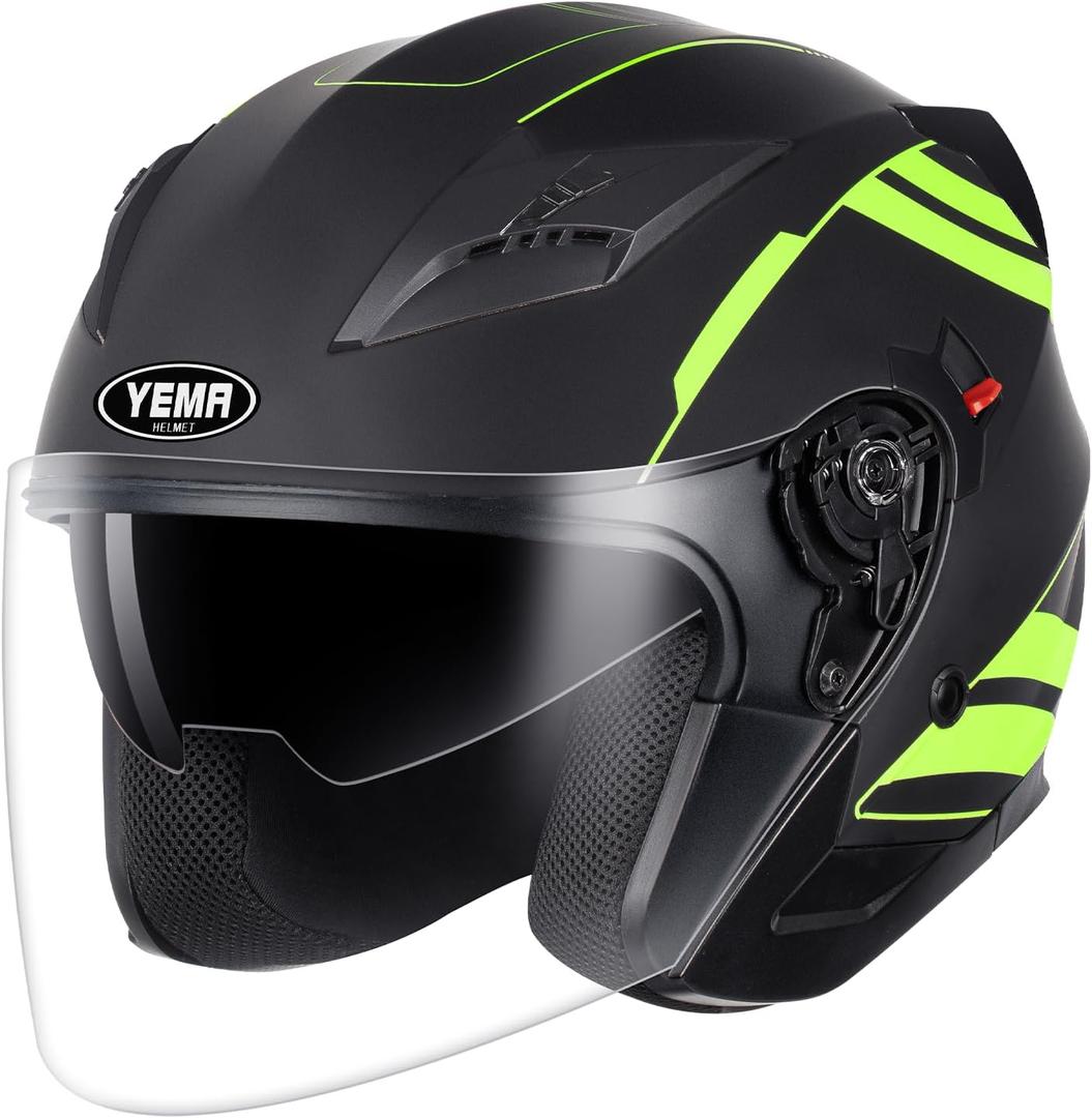 YEMA Open Face Motorcycle Helmet, DOT Approved 3/4 Moped Helmets with Dual Visor Quick Release Buckle for Adults - Scooter/Street Bike (TK-Yellow, Medium)