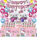49Pcs - Kitty Birthday Party Decorations Set, Pink Theme with Banner, Balloons, Tablecloth, Cake Toppers..