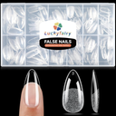 Medium Almond Nail Tips, 240pcs Soft Gel Pre-Filed Acrylic Almond Fake Nails, Half Matte Full Cover Clear Press on Flase Nail Tips for Nail Extension Home DIY 12 Sizes Gelly Tips