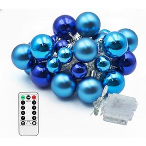 33ct Christmas Ball Ornaments with Lights, Christmas Decorations 8.2 Ft 100 LEDs Globe Ball Lights Outdoor Indoor for Tree urn Filler Flower Nursery Party Garden Yard Gazebo Decor Blue