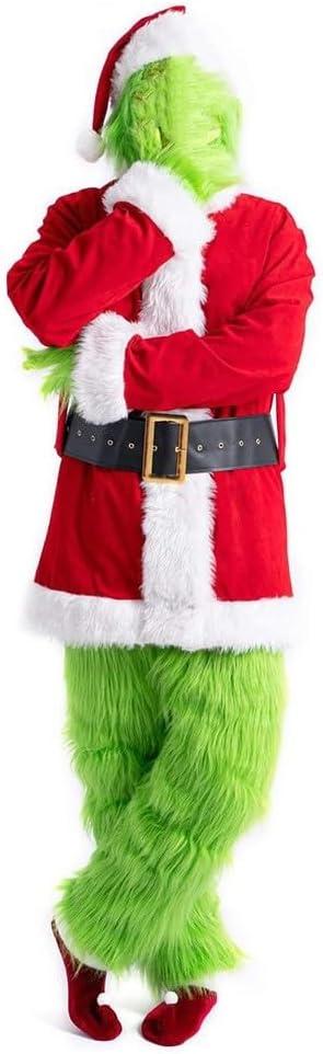 SONOTA Christmas Costume Adult Men Santa Claus Outfit 7PCS Furry Green Giant Monster Professional Realistic Xmas Cosplay Suit XXL