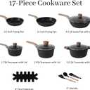 Pots and Pans Set Non Stick, 17Pcs Kitchen Cookware Sets, Granite Stone Induction Cookware Non Stick Cooking Set w/Frying Pans, Saucepans, Sauté Pan (PFOA Free), Black