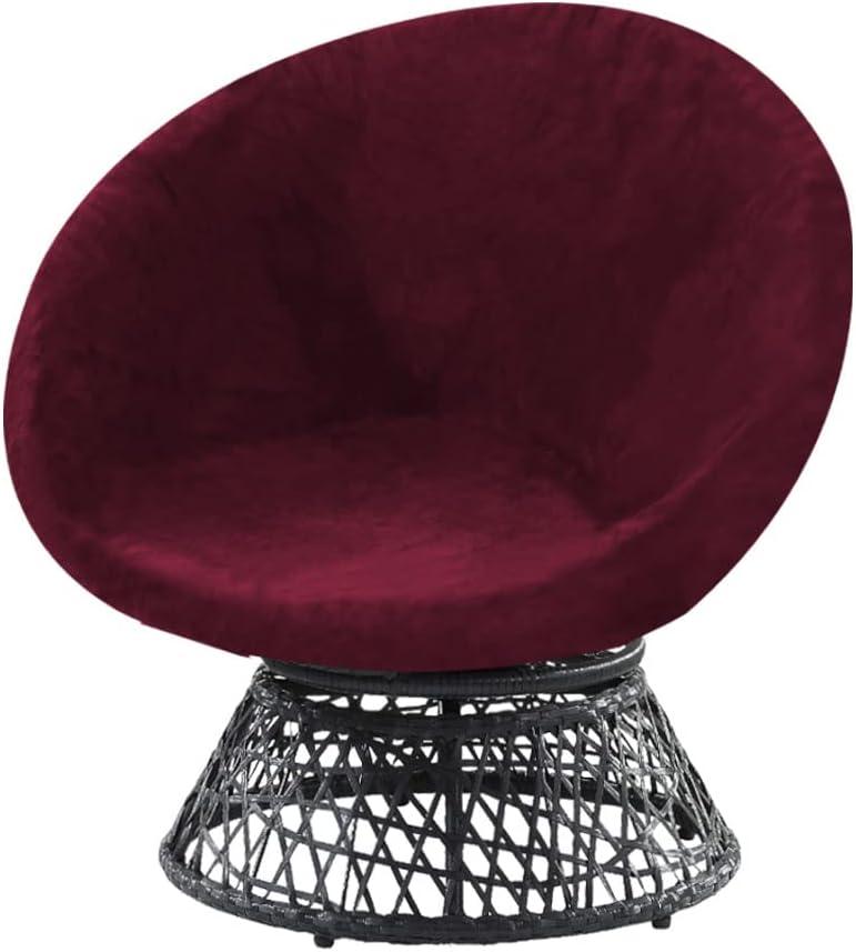 PrinceDeco Velvet Round Saucer Chair Cover (Slipcover Only) High Stretch Papasan Chair Cushion Cover Removable Furniture Protector for Living Room Washable,Fits 29-37 inch, Medium, Burgundy