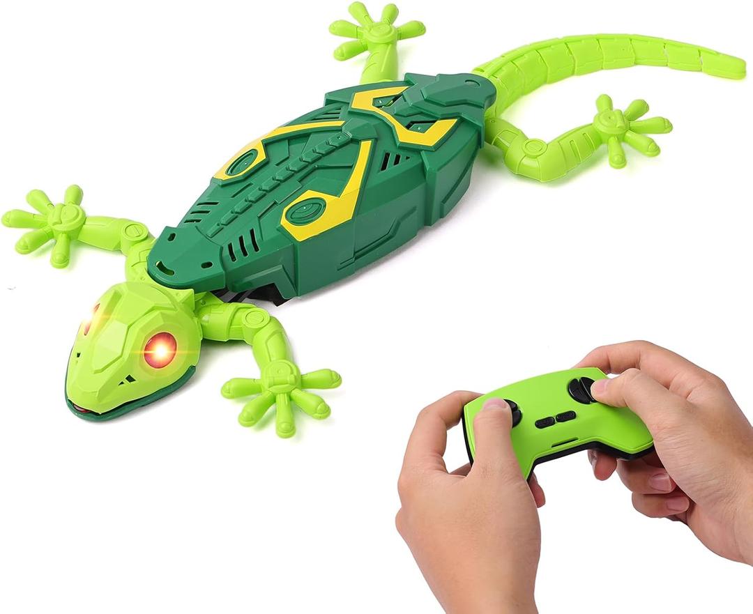 RC Wall Crawler Gecko, Rechargeable Remote Control Robot Kids Toys, Wall Climbing Funny Prank Toys Birthday Gifts for Boys & Girls Ages 4 and Up, Upgrade Low Noise (Green)