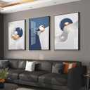 QKF Black Framed Large Wall Art Decor Living Room Geometry Abstract Decorative Painting Bedroom Room Bathroom Blue,Gray White Bright Modern Home art Office Restaurant Wall Canvas Posters & Prints 3, 16" X 24" X 3 pieces