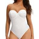 Nebility Strapless Shapewear for Women - Thong Bodysuit Tummy Control Lace Corset Tops Underwire with Removable Strap Large