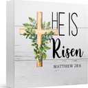 Religious Easter Decor Sign for Home Gifts Family Friend, Bible Verse He is Risen, Wooden Sign 5x5 Inches