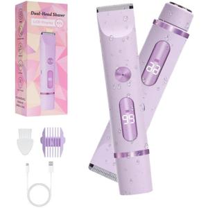 2025 Upgraded Dermave Bikini Shaver - 2 in 1 Bikini Trimmer for Women with LCD Display, Dual Head Cordless Electric Shaver, IPX7 Waterproof Wet/Dry Body Hair Trimmer for Face,Purple