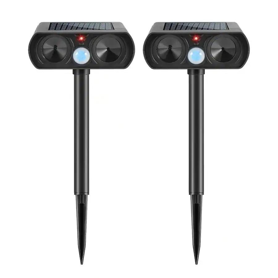 2PACK Solar Ultrasonic Animal Repellent Outdoor, Deer Repellent Devices Squirrel Cat Raccoon Rabbit Dog Deterrent, Keep Rodent Chipmunk Away Motion Detection with Flash Light for Yard Garden Lawn