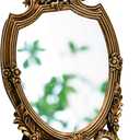 Eaoundm Resin Frame Decorative Wall Mirror Makeup Mirror Tabletop Mirrors, for Bedroom Living-Room Dresser Decor 8.2W x 13 L inchs (Vintage Gold)