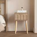 LAATOOREE Nightstand Set of 2, Small Bed Side Table with Arch Door, Mid-Century End Table with Wood Legs for Bedroom, Small Space (Natural)