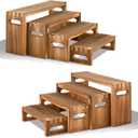 8 Pcs Wood Risers Display Stands, 2 Set Wooden Risers for Table Display, 4 Tier Rectangular Riser Display Stand Wooden for Cupcake, Desserts, Perfume, Collections, Jewelry Showcase