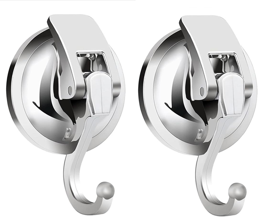 Suction Cup Hooks for Shower, Bathroom, Kitchen, Glass Door, Mirror, Tile  Loofah, Towel, Coat, Bath Robe Hook for Garland Decoration  Waterproof Wreath Hanger (2PACK, Silver)
