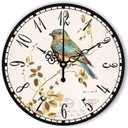 12" Retro Vintage Clock Bird French Country Tuscan Style Non-Ticking Silent Wooden Wall Clock Quartz Battery Operated Decor Retro Design for Kitchen/Living Room/Bedroom/Farmhouse