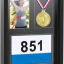 RattanView Medal Display Frame Shadow Box 3 in 1 Marathon Medal and Photo Display Frame Case 17 x 12.5 Inch Black Wood Award Storage Box for Runners, Race Bibs All Sport Winner, Military Award(Black)